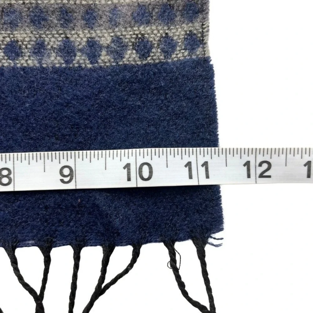 Italian Design Cashmere Blend Scarf Gray Blue Geometric‎ Fringe Winter Wrap